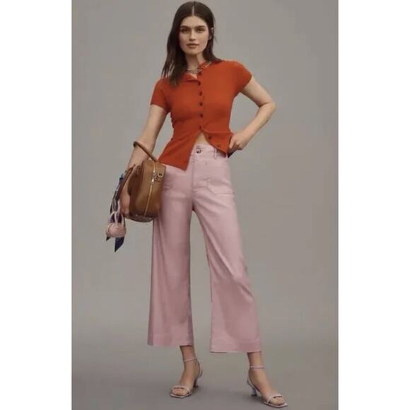 Anthropologie The Colette Cropped Wide-Leg Pants by Maeve: Linen Edition 27 NEW - Picture 1 of 5